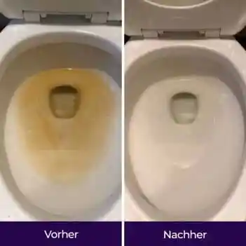 FizzClean Vorher Nachher Vergleich - WC Toilette vor und nach Reinigung mit FizzClean gegen Urinstein und Kalk